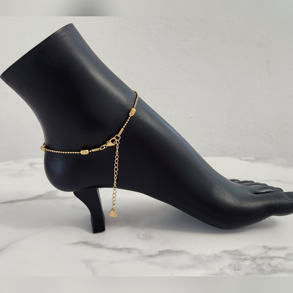 Stainless Steel Gold Plated Oval Beaded Anklet - Picture 9 of 13